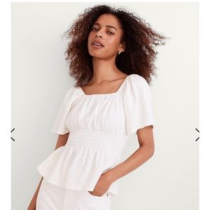 Madewell Crinkle-Knit Square-Neck Smocked Top